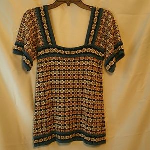 Marc By Marc Jacobs Top S Flowers Bohemian Tunic Short Sleeve